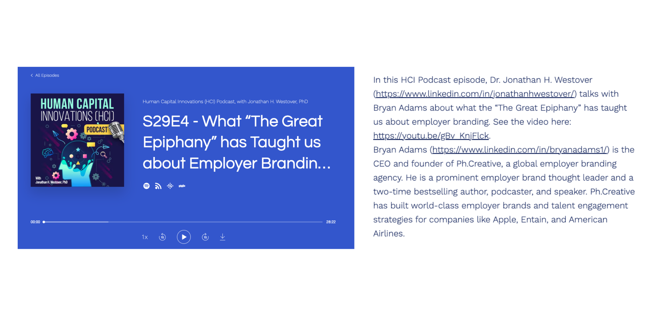 Podcast example An example of a podcast press mention.