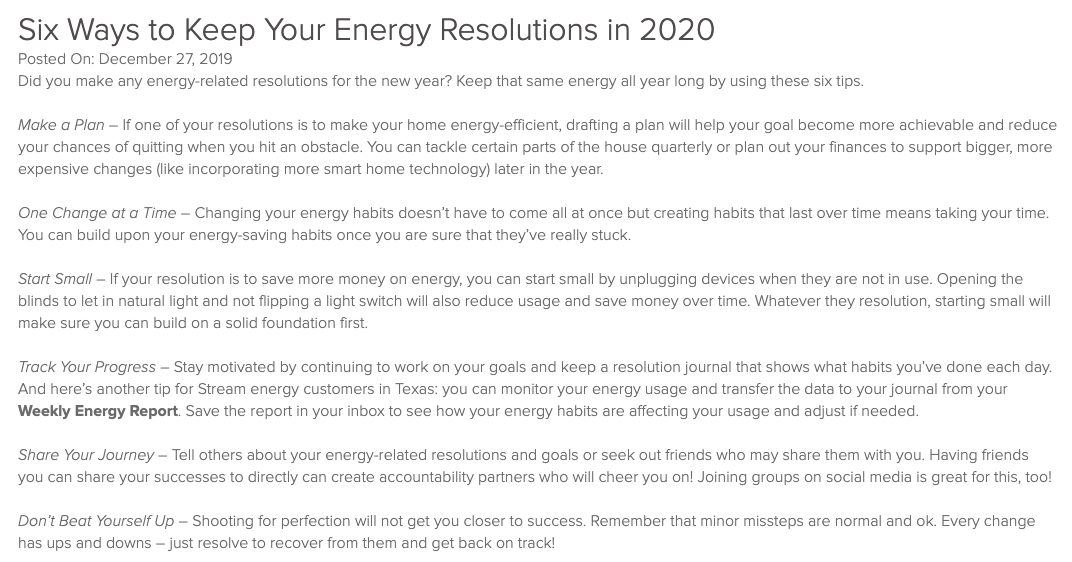 Stream Energy content example