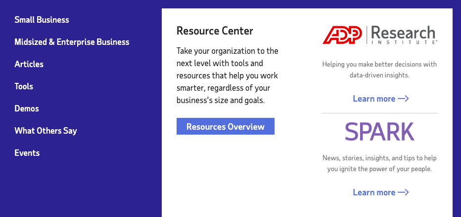 ADP A screenshot of the ADP Resource Center.