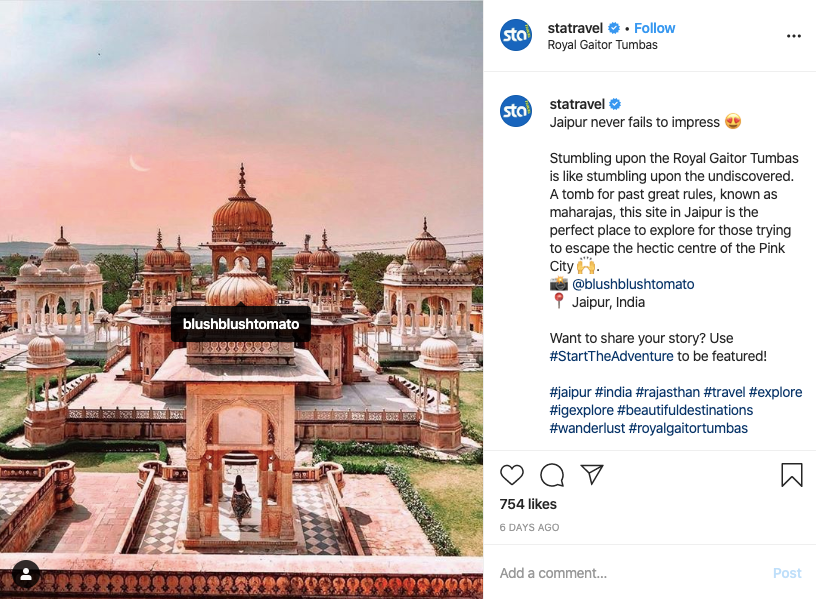 STA Travel Instagram post A screenshot of a post from the STA Travel Instagram account.
