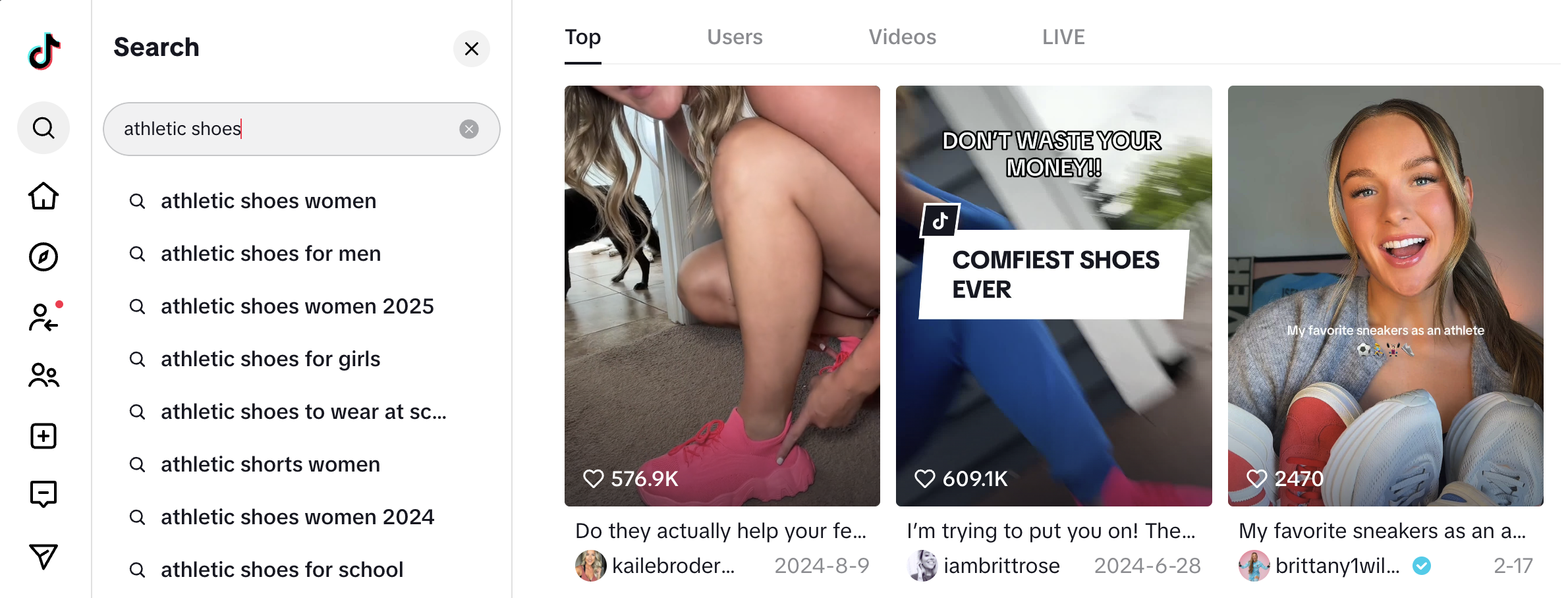 athletic shoes TikTok search results